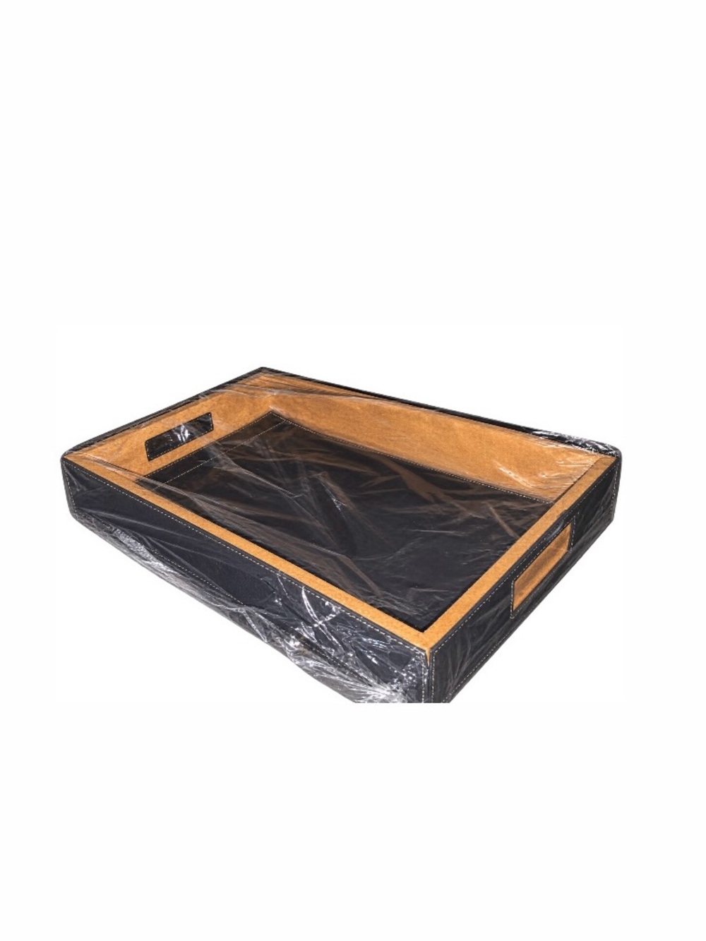 Black Leatherette Tray 16” x 12” x 2.5” with Removable Interior Mat